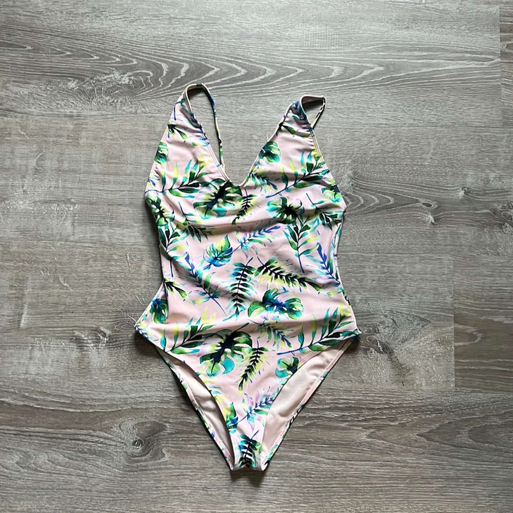 Tropical pink one-piece bathing suit